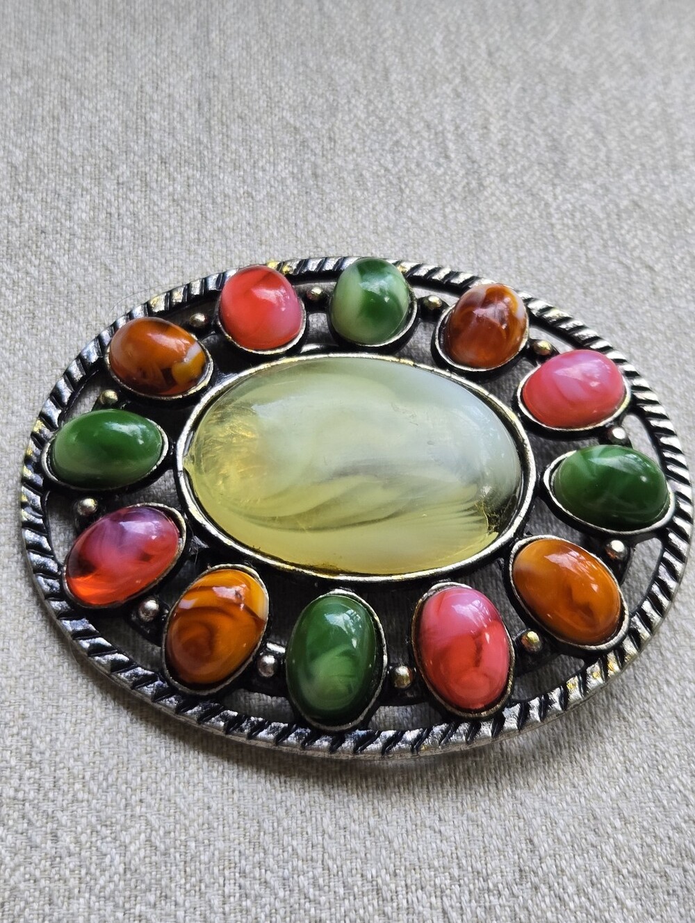 Vintage Multicolor Cabochon Belt Buckle Oval Western Boho Statement Buckle